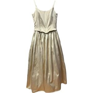 Gunne Sax Vintage 80s Jessica McClintock‎ Gold Lame Tulle Fairycore Maxi Dress S